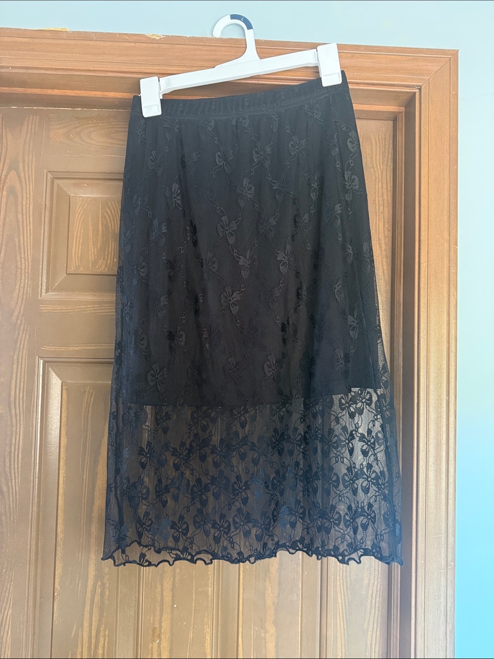 SHEIN Black Floral Lace Midi Skirt